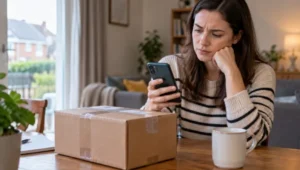Online shopper checking a parcel issue